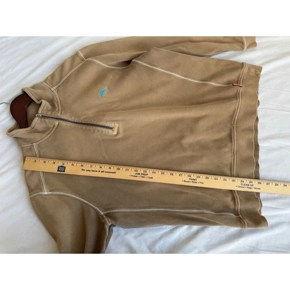Tommy Bahama Relax Mens Large Tan Khaki 100 Cotton 1/4 Zip Pullover Sweater